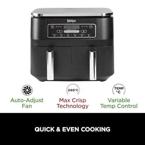 Ninja Foodi Dual Zone Digital Air Fryer, 2 Drawers, 7.6L, 6-in-1, Uses No Oil, Air Fry, Max Crisp, Roast