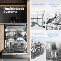 COMFEE' Freestanding Dishwasher CDWPF1201PB-UK 60cm Width, Full Size Dishwasher with 12 place settings